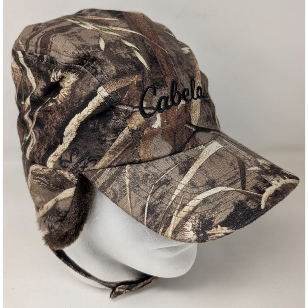 Cabela's Camo Hunting Hat Cap Ear Flap Fur Warm 40g Thinsulate Camouflage Small